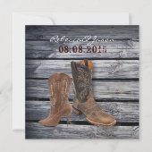Rustic Barn Wood Westerne Cowboy bruiloft Aankondiging (Voorkant)