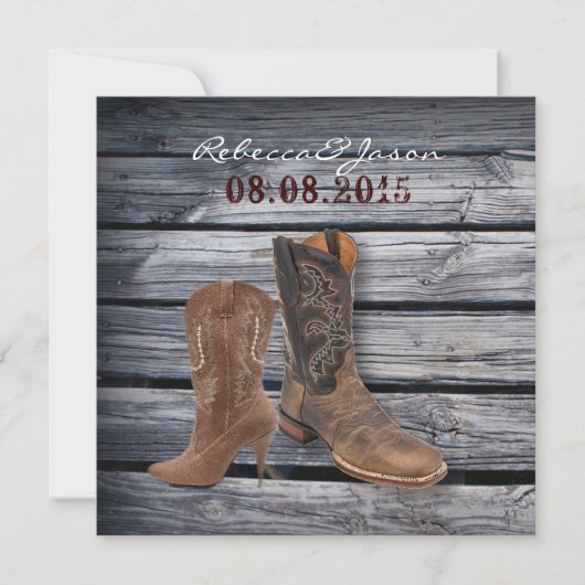 Rustic Barn Wood Westerne Cowboy bruiloft Aankondiging (Voorkant)