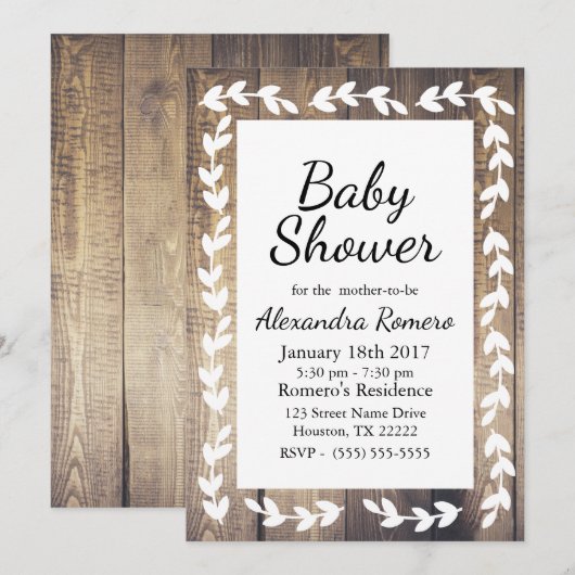 Rustic Barn Wood White Country Laurel Baby shower Kaart (Voorkant / Achterkant)
