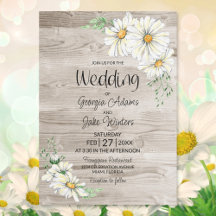 Rustic Barn Wood White Daisies Wedding Invitation