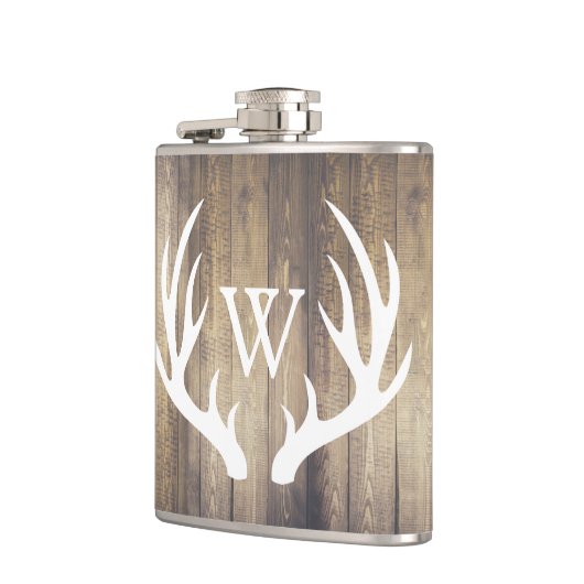 Rustic Barn Wood & White Deer Antlers Heupfles (Links)