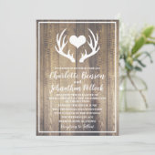 Rustic Barn Wood & White Deer Antlers Weddenschap Kaart (Staand voorkant)