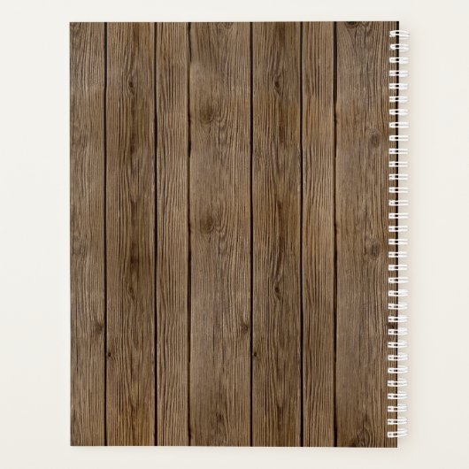 Rustic Barn Wood White Lace Calligraphy Wedding Planner (Achterkant)