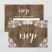 Rustic Barn Wood White Lace Calligraphy Wedding RSVP Kaartje (Voorkant / Achterkant)