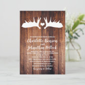 Rustic Barn Wood & White Moose Antlers bruiloft Kaart (Staand voorkant)