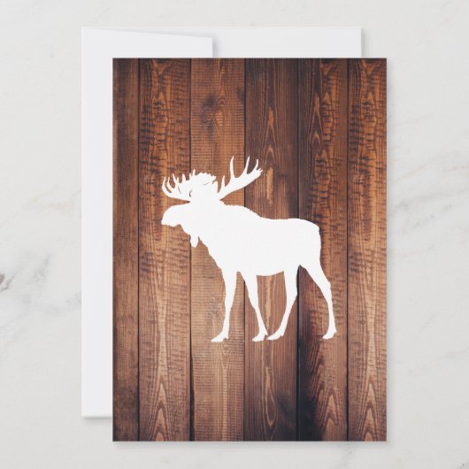 Rustic Barn Wood & White Moose Antlers bruiloft Kaart (Achterkant)