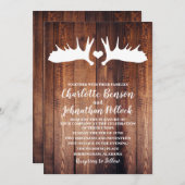 Rustic Barn Wood & White Moose Antlers bruiloft Kaart (Voorkant / Achterkant)