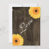 Rustic Barn Wood Yellow Daisy Wedding Invitation Kaart (Achterkant)