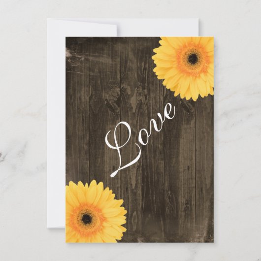 Rustic Barn Wood Yellow Daisy Wedding Invitation Kaart (Achterkant)