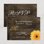 Rustic Barn Wood Yellow Daisy Wedding RSVP-kaarten RSVP Kaartje (Voorkant / Achterkant)