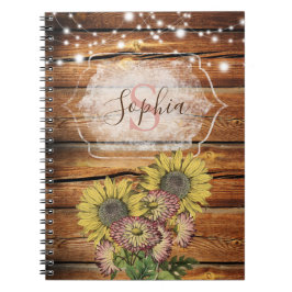 Rustic Barn Wood Zonnebloem Monogram Notitieboek