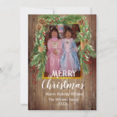 Rustic Barnboard, Pine Garland, FotoKerstmis Kaart (Voorkant)