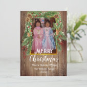 Rustic Barnboard, Pine Garland, FotoKerstmis Kaart (Staand voorkant)