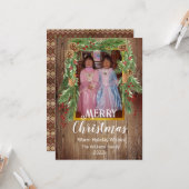 Rustic Barnboard, Pine Garland, FotoKerstmis Kaart (Voorkant / Achterkant in situ)