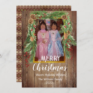Rustic Barnboard, Pine Garland, FotoKerstmis Kaart