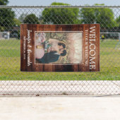 Rustic barnhout welkom op onze huwelijksfoto spandoek (Insitu)