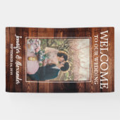 Rustic barnhout welkom op onze huwelijksfoto spandoek (Horizontaal)