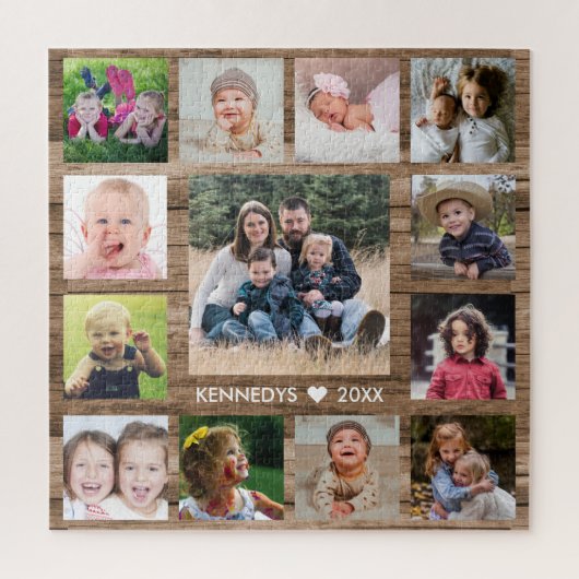 Rustic Barnwood 13 Family Photo Collage Legpuzzel (Verticaal)