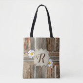 Rustic Barnwood and Daisies (CUSTOM INITIAAL) Bag Tote Bag (Voorkant)
