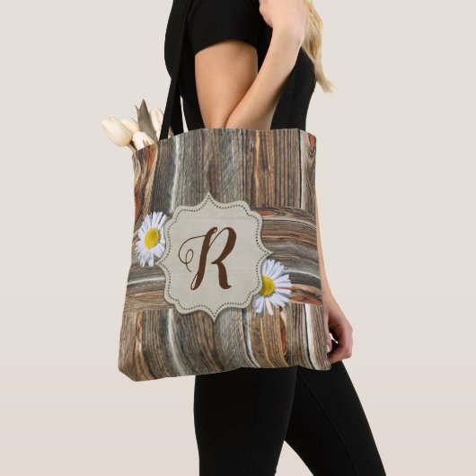 Rustic Barnwood and Daisies (CUSTOM INITIAAL) Bag Tote Bag (Dichtbij)