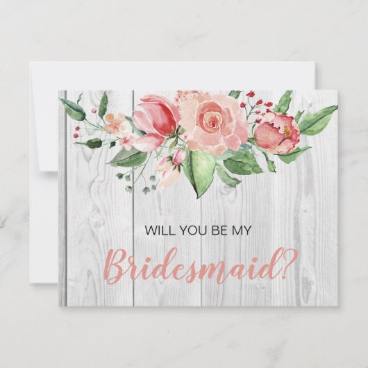 Rustic Barnwood Blush Floral Bridesmaid Voorstel Kaart (Voorkant)