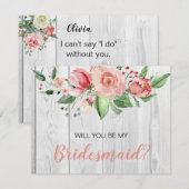Rustic Barnwood Blush Floral Bridesmaid Voorstel Kaart (Voorkant / Achterkant)