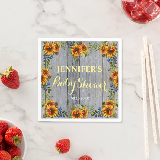 Rustic Barnwood Boho Sunflower Baby shower Napkins Servet (Insitu)