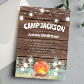 Rustic Barnwood Camping Birthday Uitnodiging