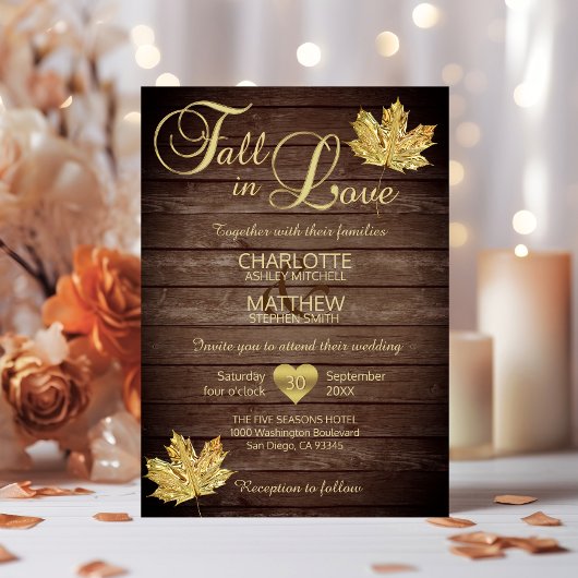 Rustic Barnwood Country Gold HERFST in LOVE Weddin Kaart