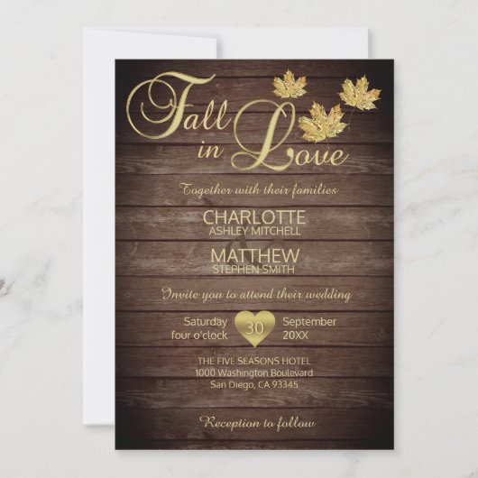 Rustic Barnwood Country Gold HERFST in LOVE Weddin Kaart (Voorkant)