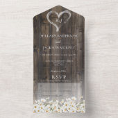 Rustic Barnwood & Daisies No Dinner All In One Uitnodiging (Binnen)