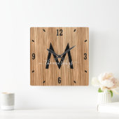 Rustic Barnwood Farmhouse Monogram Vierkante Klok (Huis)
