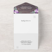 Rustic Barnwood Floral Silver & Paars Wedding All In One Uitnodiging (Buitenkant)