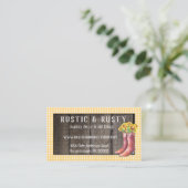Rustic Barnwood & Gingham Sunflower Country Visitekaartje (Staand voorkant)