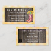 Rustic Barnwood & Gingham Sunflower Country Visitekaartje (Voorkant / Achterkant)