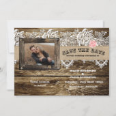 Rustic Barnwood & Lace Save The Date  Kaart (Voorkant)