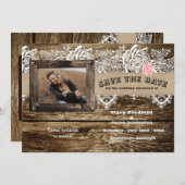 Rustic Barnwood & Lace Save The Date  Kaart (Voorkant / Achterkant)