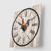 Rustic Barnwood-look Farmhouse Rooster Design Vierkante Klok (Hoek)