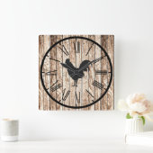 Rustic Barnwood-look Farmhouse Rooster Design Vierkante Klok (Huis)