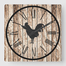 Rustic Barnwood-look Farmhouse Rooster Design Vierkante Klok