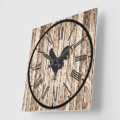 Rustic Barnwood-look Farmhouse Rooster Design Vierkante Klok (Hoek)