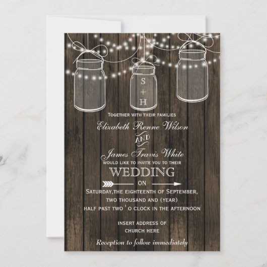 Rustic Barnwood, mason jar bruiloft Kaart (Voorkant)