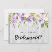 Rustic Barnwood Paars Floral Bridesmaid Voorstel Kaart (Voorkant)