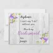 Rustic Barnwood Paars Floral Bridesmaid Voorstel Kaart (Achterkant)