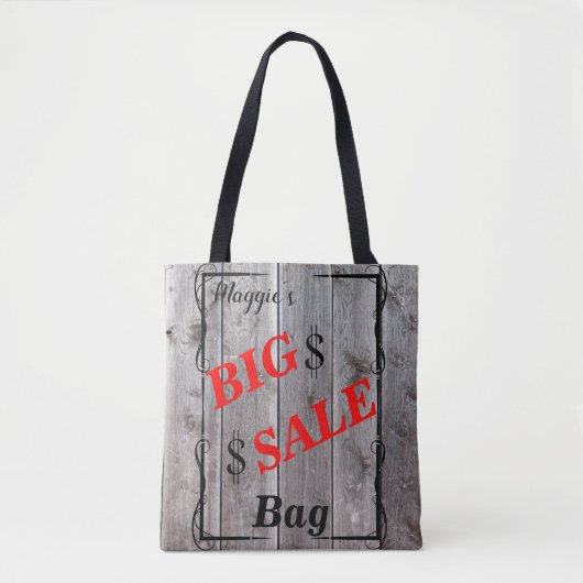 Rustic Barnwood Personalized Bargain Hunter Sale Tote Bag (Voorkant)