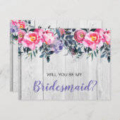 Rustic Barnwood PInk Floral Bridesmaid Voorstel Kaart (Voorkant / Achterkant)