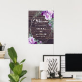 Rustic Barnwood Silver en Paarse Floral Wedding Poster (Thuiskantoor)