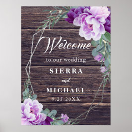 Rustic Barnwood Silver en Paarse Floral Wedding Poster