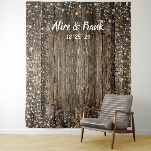 Rustic BarnWood Snowflakes Winter Wedding Backdrop Wandkleed (In situ)