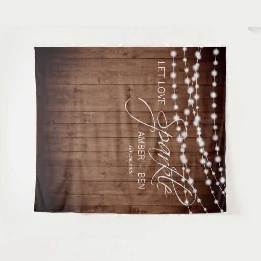 Rustic Barnwood String Lights Custom Wedding Wandkleed (Voorkant (horizontaal))